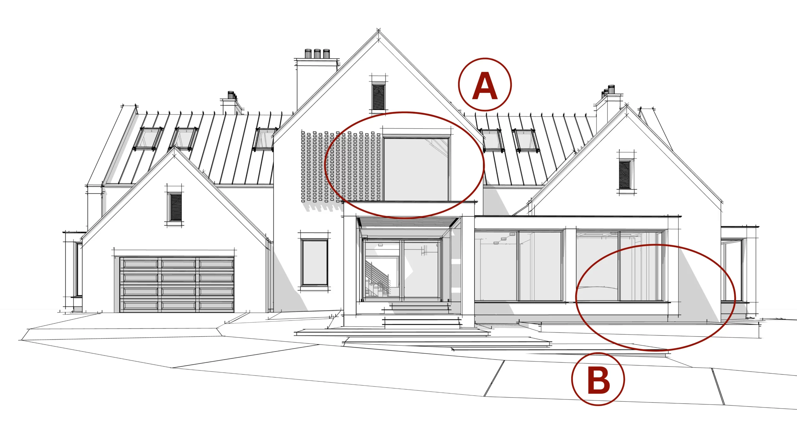 Visualisierung eines Hauses, auf der dargestellt wird, wo die Produkte von FENAform zum Einsatz kommen können.