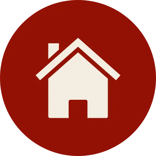 Icon, das zeigt, dass FENAform Produkte im Bereich des Haussockels eingesetzt werden können. Es zeigt ein Haus auf dunkelrotem Hintergrund.